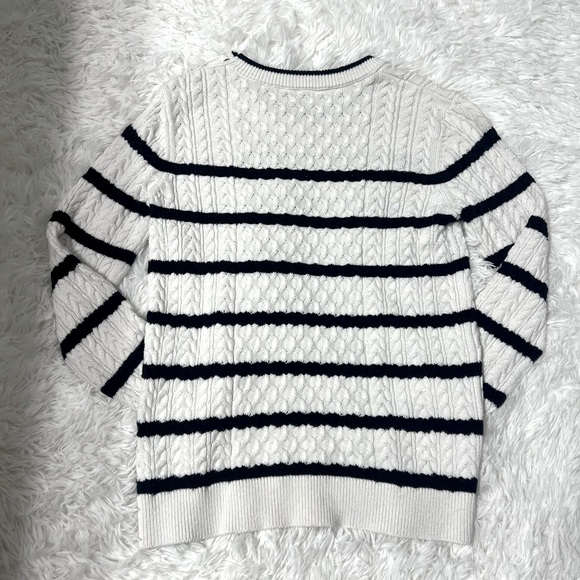 Draper James White Navy Nautical Stripe Cable Knit Crewneck Sweater - Size XS - Picture 6 of 7